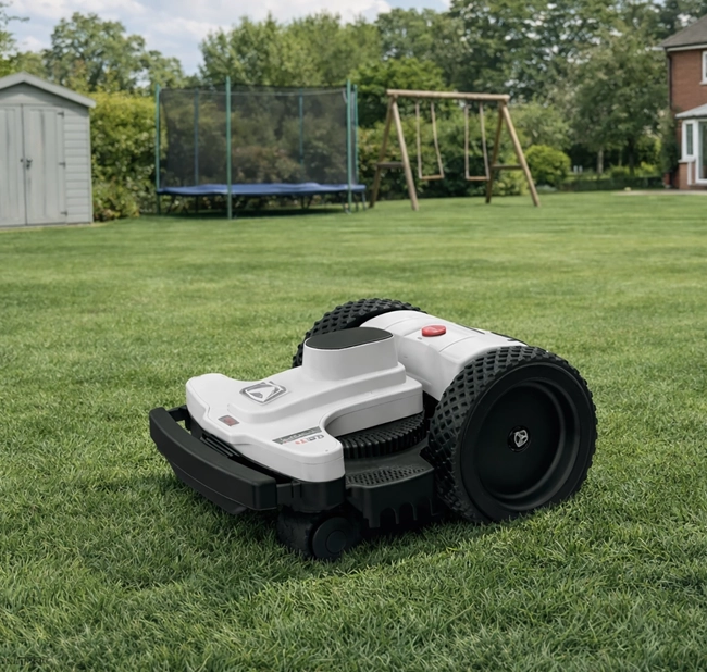 Ambrogio 4.0 Basic 4WD Rasenroboter bei professioneller Installation im Garten in Wien durch Rasen Rebell