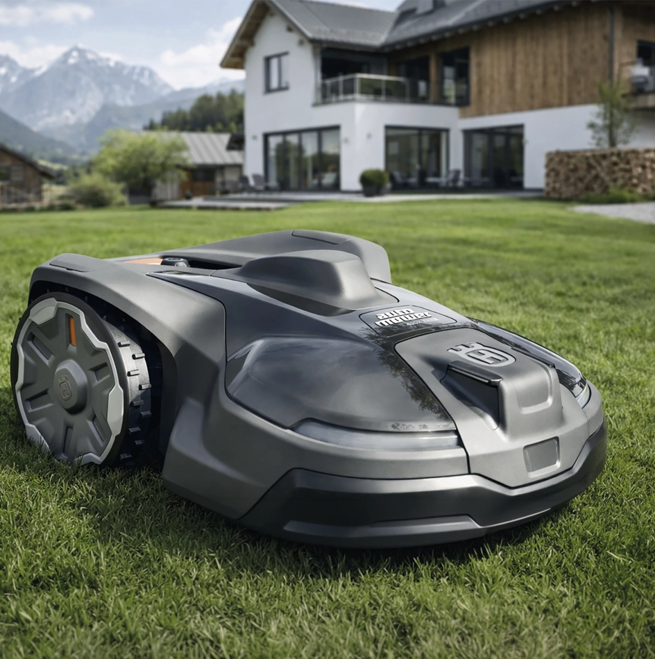 Husqvarna 430X RTK Mähroboter im modernen Garten bei professioneller Installation in Klosterneuburg und Wien